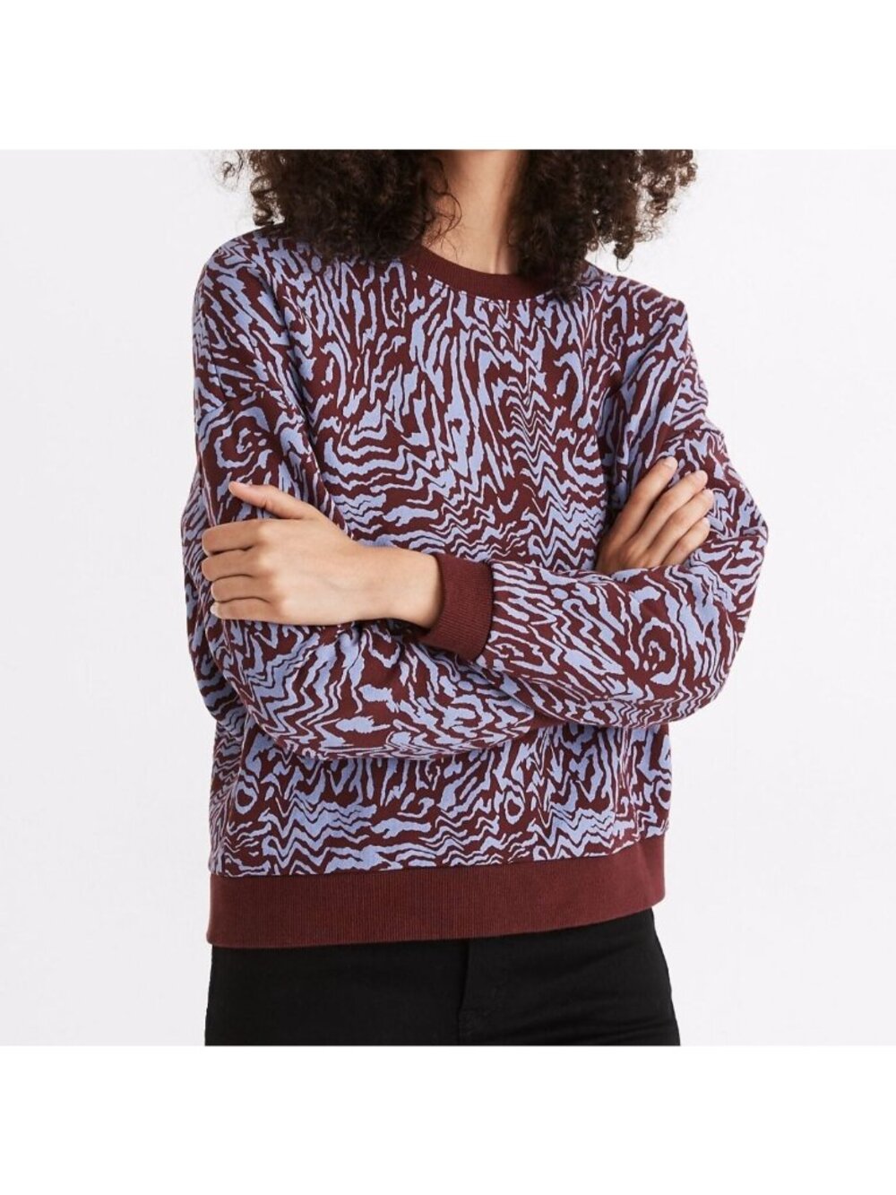 Madewell (Re)sourced Size S Burgundy Blue Tigerized Print Oversized Sweatshirt